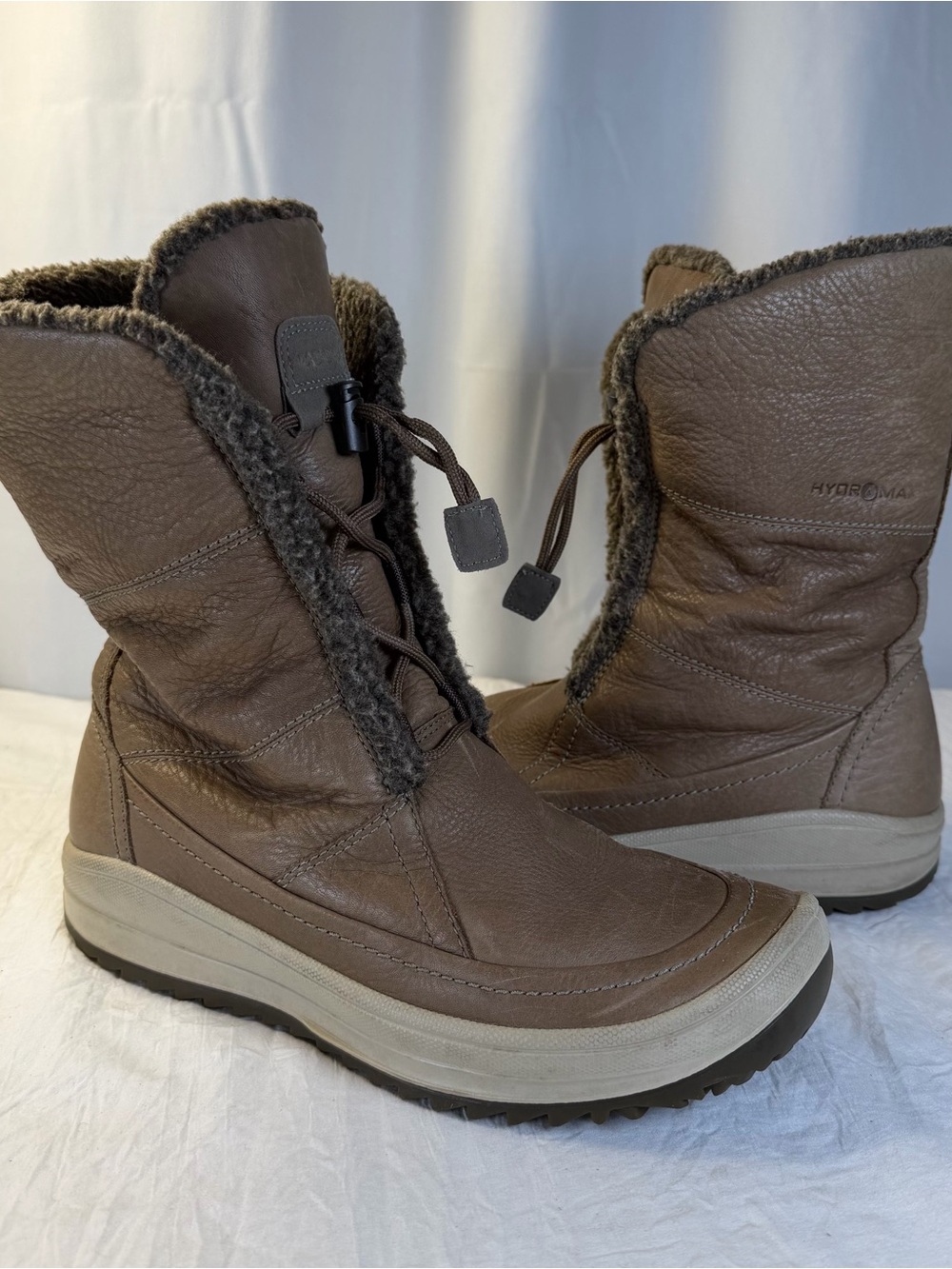 ECCO Trace Hydromax Boot Women's sz39/8.5 Brown Faux-Fur Trim Waterproof Winter